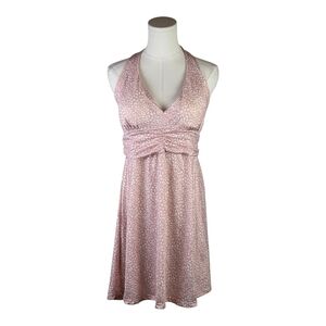 Kiwi Punch Pink Halter Dress M Ruched Waist Cheetah Print Y2K Summer Style